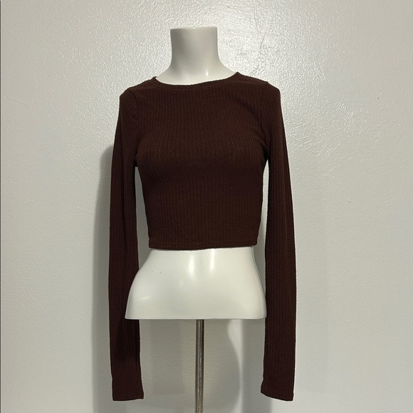 Urban Renewal Tops - Urban Renewal REMNANTS RIBBED LONG SLEEVE TOP IN CHOCOLATE sz: small